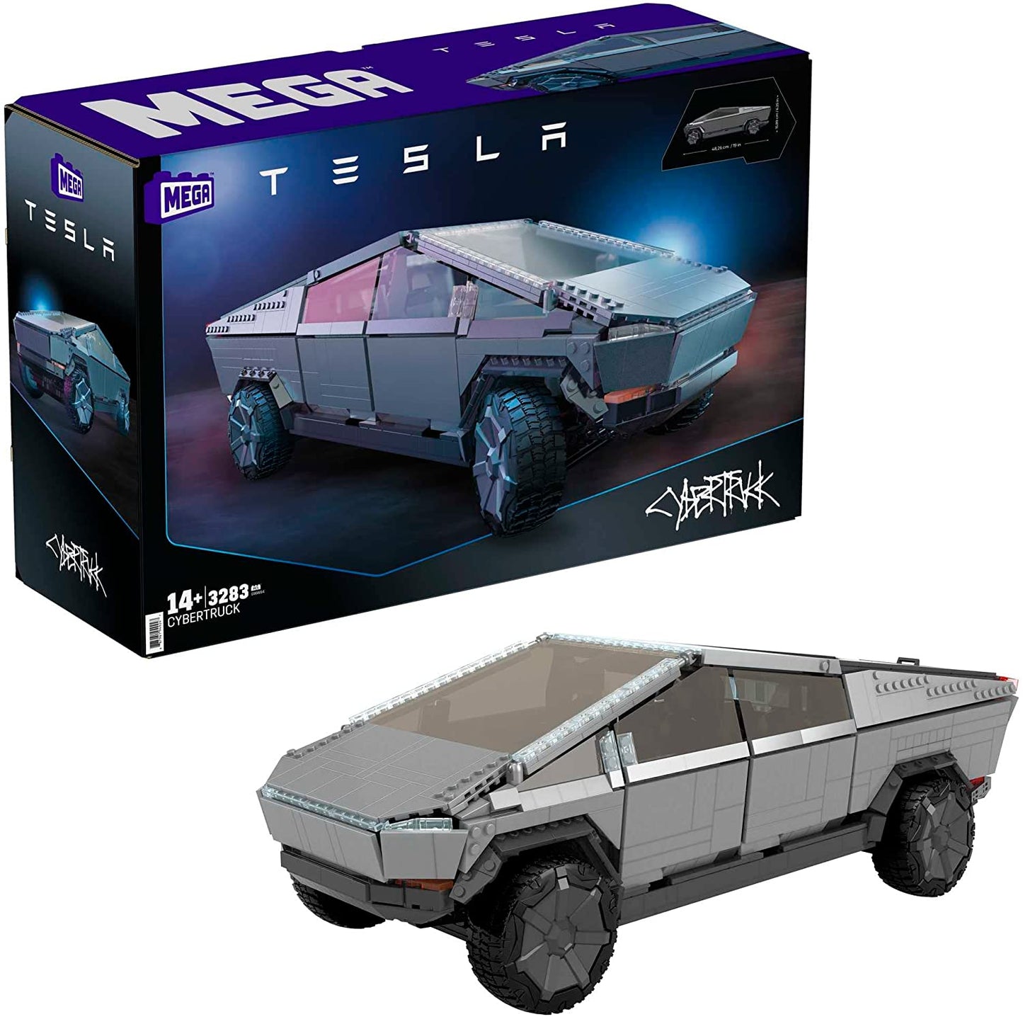MEGA Construx Tesla Cybertruck mit 4 Türen, Schiebedach zum öffnen und höhenverstellbarer Federung