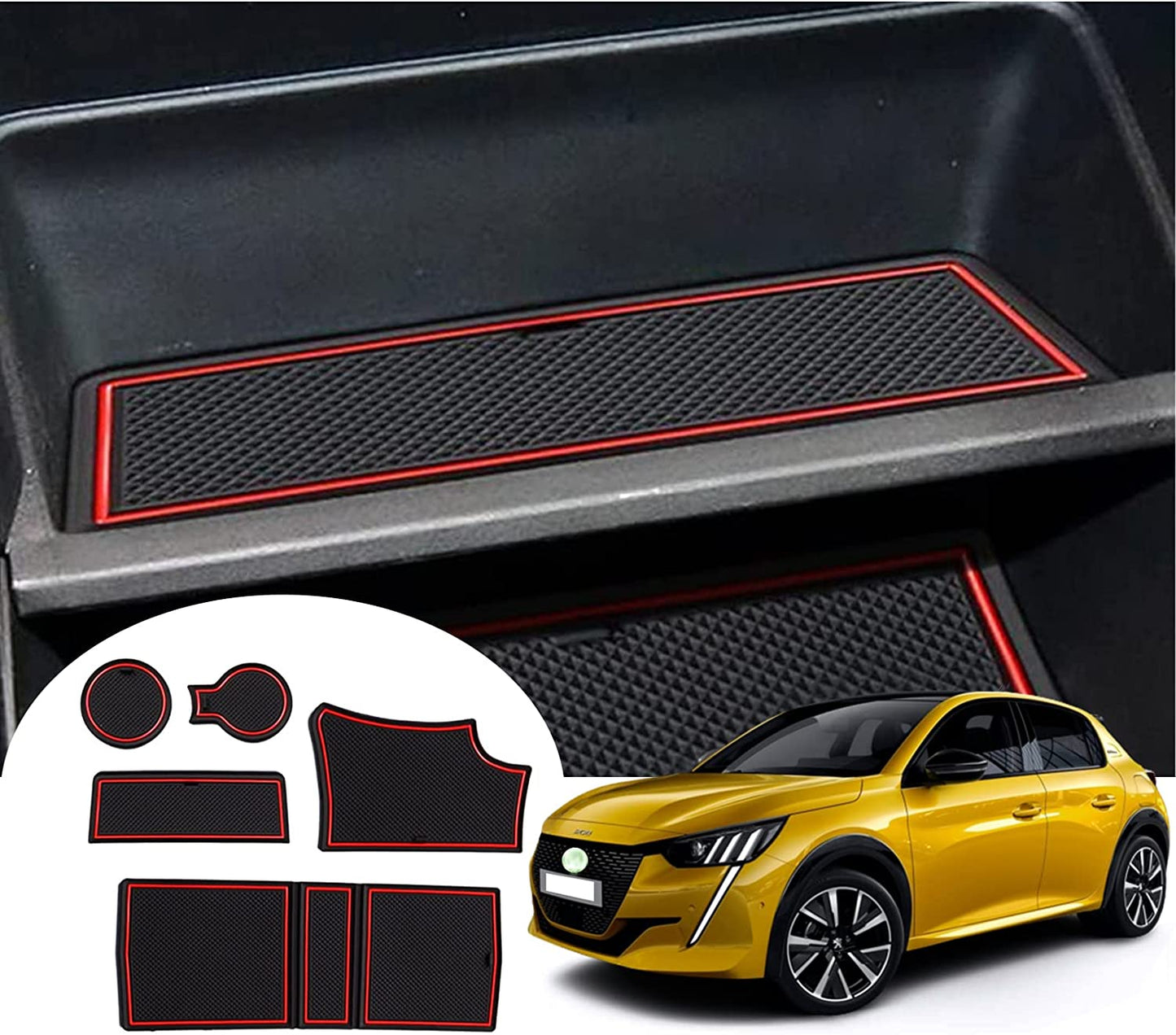 Antirutschmatten für Mittelkonsole, Getränkehalter usw. Komplettset 6-teilig - Peugeot e-208 (BJ 2019-heute)