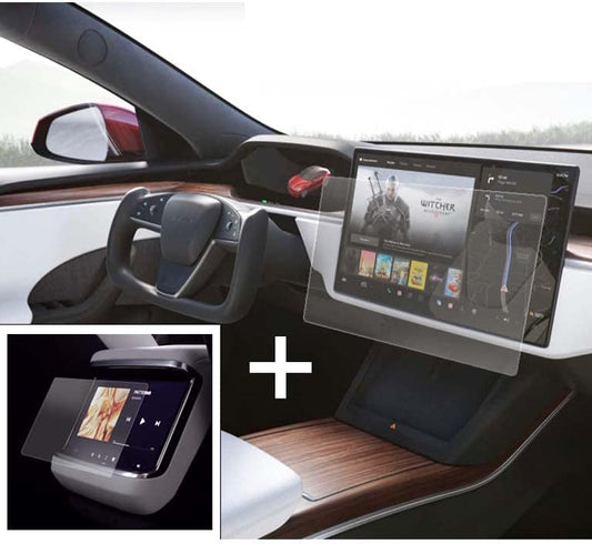 Displayschutzfolie / Screenprotector Set für vorderes und hinteres Display - Tesla Model S (BJ 2021-heute), Tesla Model X (BJ 2021-heute)