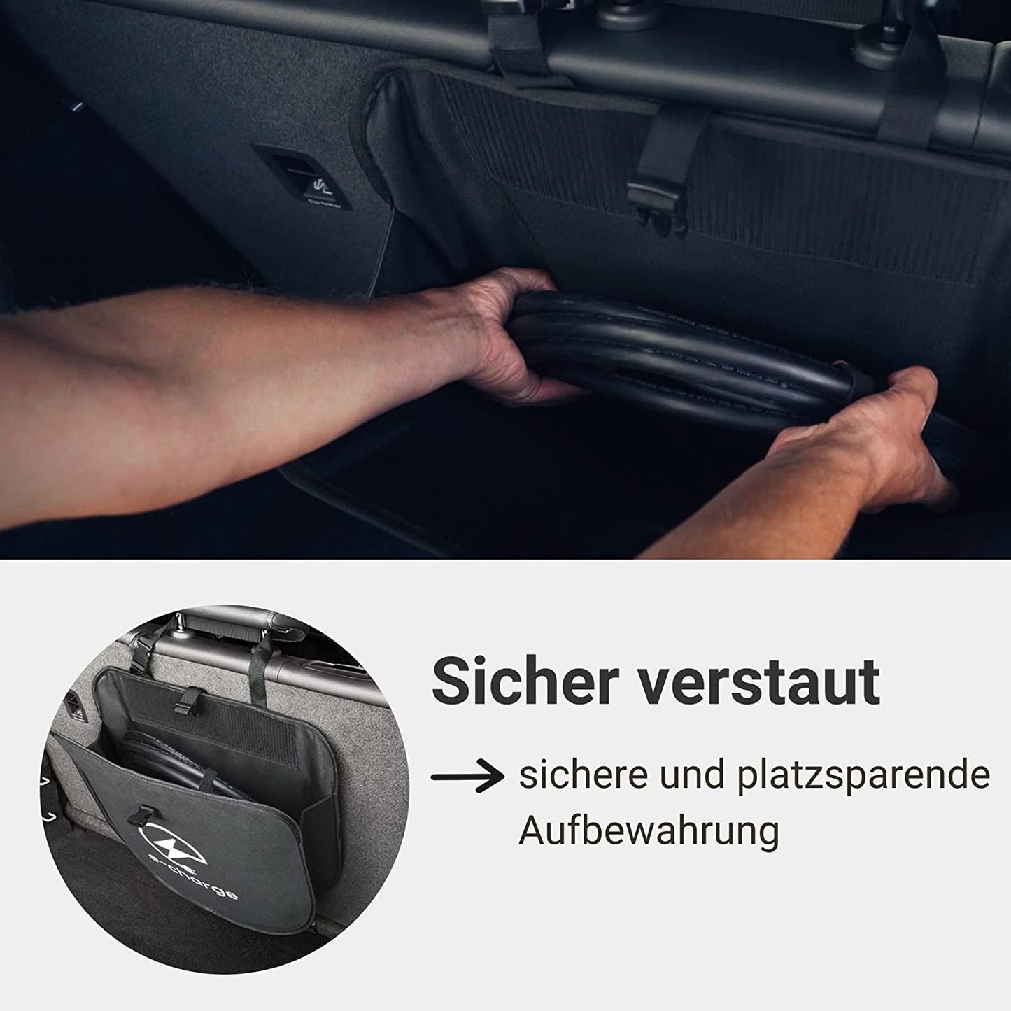 Premium Kabeltasche / Tasche für Ladekabel (bis zu 12m) selbsthaftend