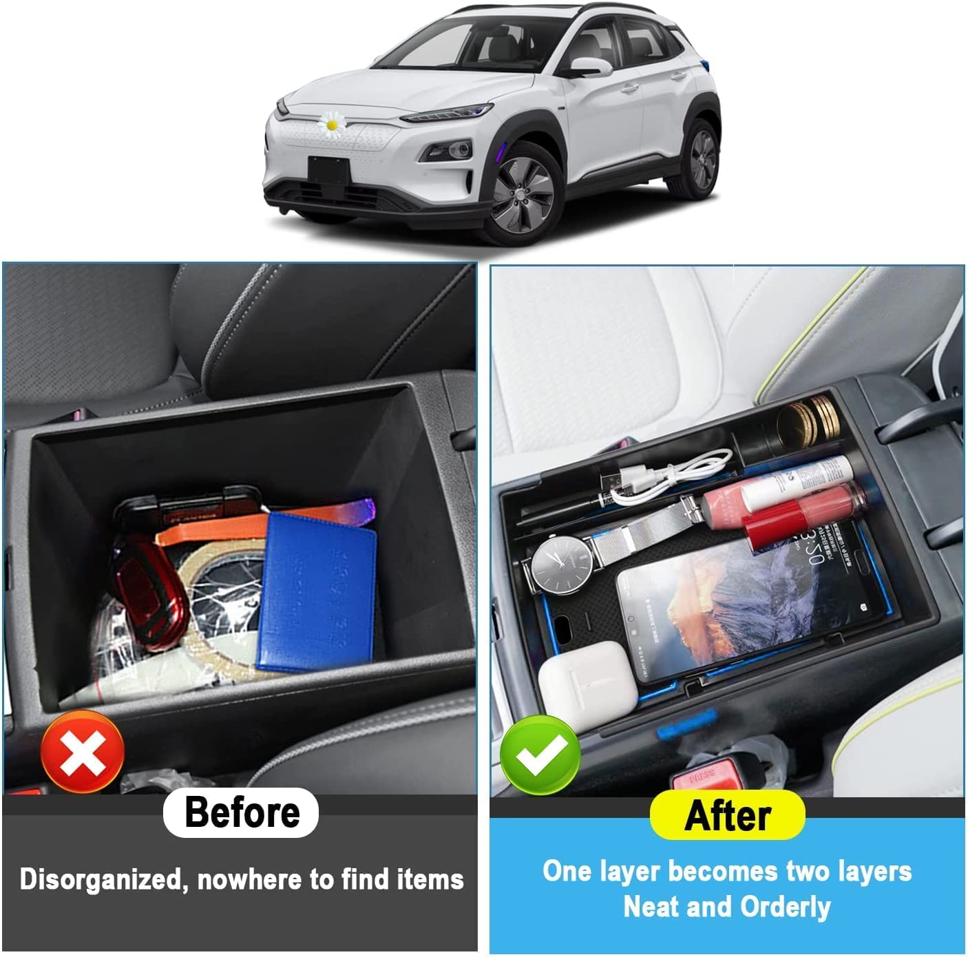 Aufbewahrungsbox / Organizer für Mittelkonsole - Hyundai Kona (BJ 2018-2022)